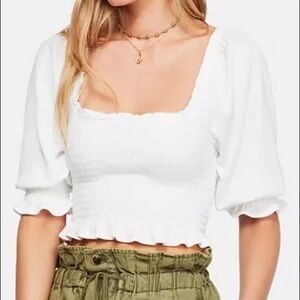 Free People Women's Brenyce Smocked Puff Sleeve Crop Top